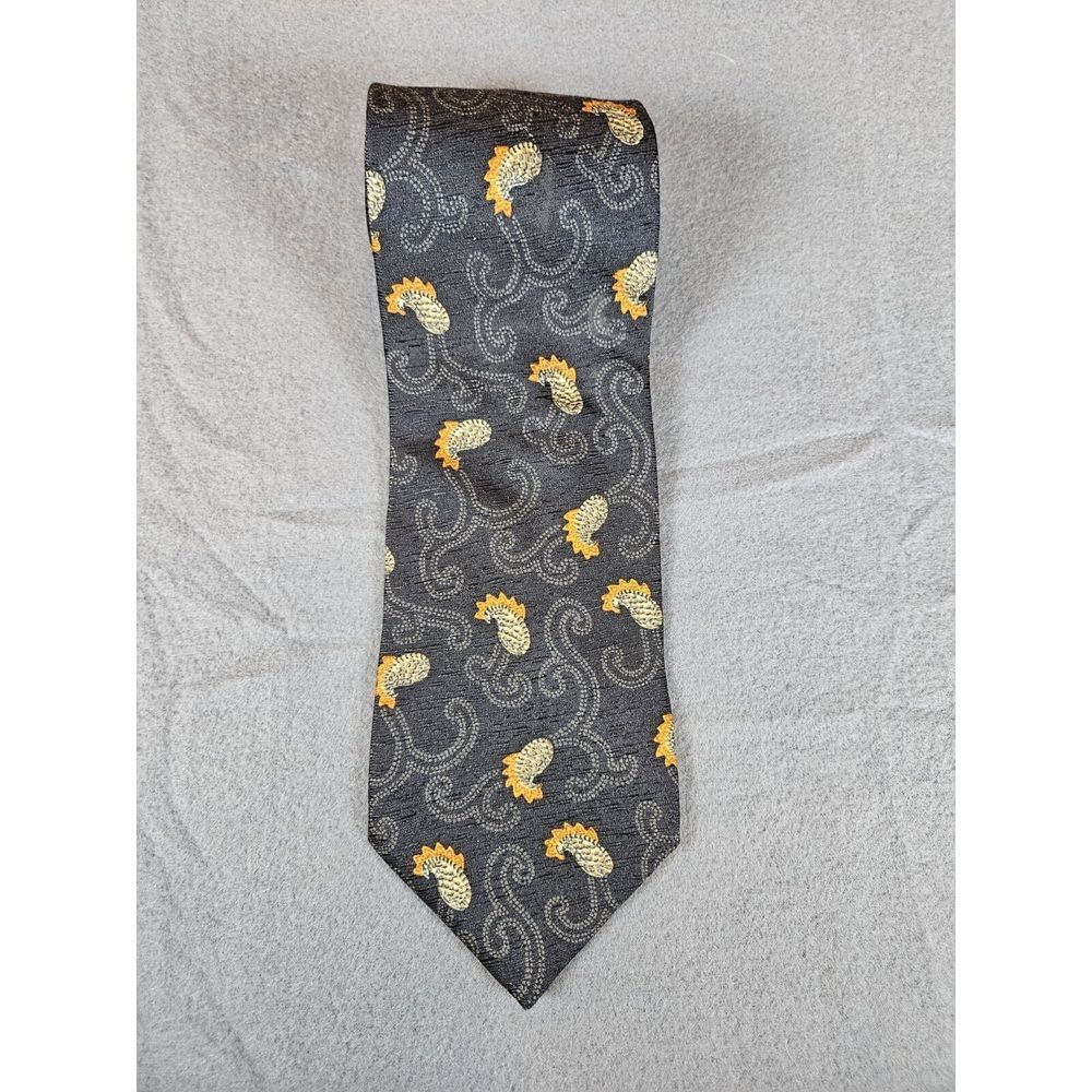 SARTORI Vintage Italian Geometric Tie 100%‎ Silk Black Designer Neck Tie Men's